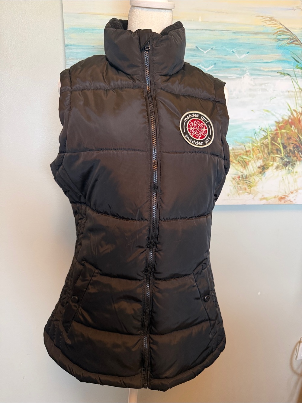 Madden Girl Black Quilted Puffer Vest with Logo Patch